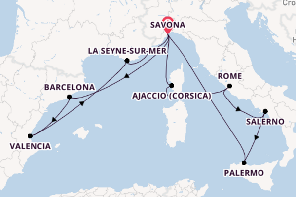 Westelijke Middellandse Zee vanaf Savona met de Mein Schiff 4