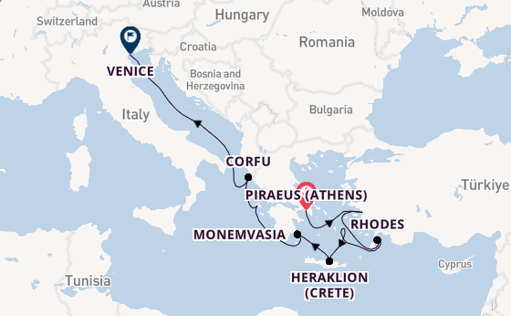 Eastern Mediterranean from Piraeus (Athens), Greece with the Azamara Onward