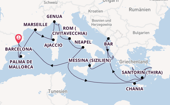 Mittelmeer ab Barcelona, Spanien auf der Sun Princess