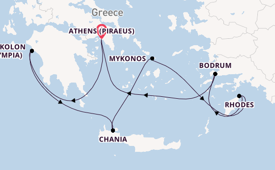 Eastern Mediterranean from Athens (Piraeus), Greece with the Seven Seas Splendor