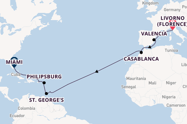 Transatlantic from Livorno (Florence), Italy with the MSC Seaside