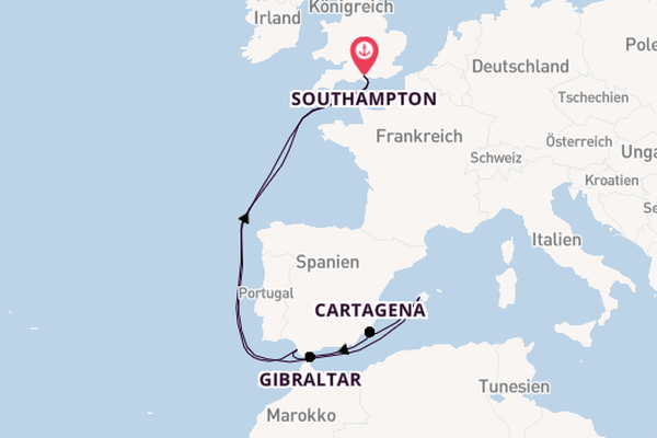 Westliches Mittelmeer ab Southampton, Großbritannien auf der Britannia