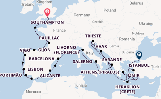 Mediterranean Sea from Southampton, England with the Sonata (Oceania)