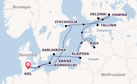 Ostsee ab Kiel, Deutschland auf AIDAbella