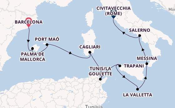 Westelijke Middellandse Zee vanaf Barcelona, Spanje met de Allura