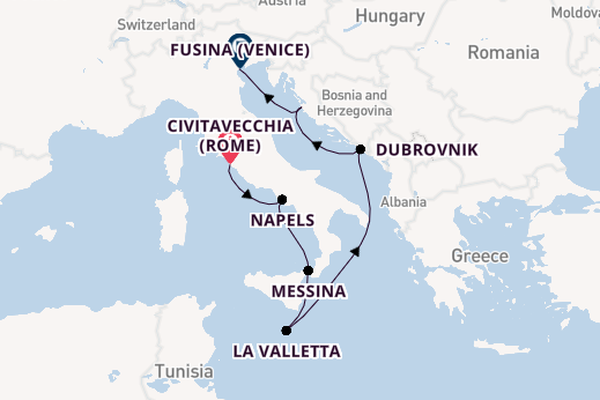Middellandse Zee vanaf Civitavecchia (Rome), Italië met de Seven Seas Voyager