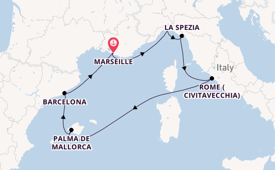Western Mediterranean from Marseille, France with the MSC World Europa