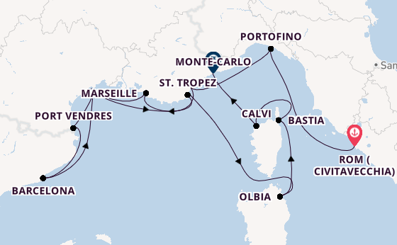 Westliches Mittelmeer ab Civitavecchia (Rom), Italien auf der Seabourn Ovation