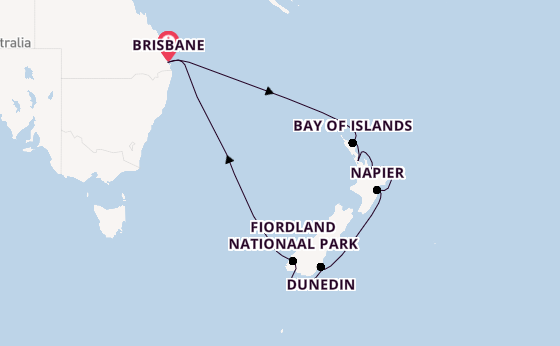 Nieuw Zeeland vanaf Brisbane, Australië met de Grand Princess