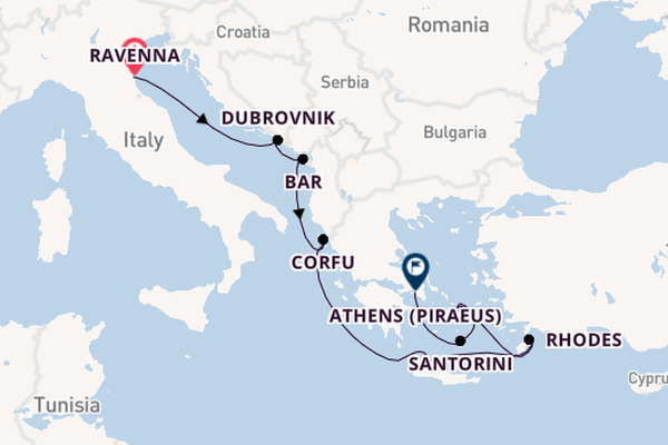 Eastern Mediterranean from Ravenna, Italy with the Celebrity Eclipse