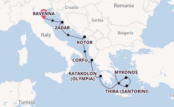 Oostelijke Middellandse Zee vanaf Ravenna, Italië met de Norwegian Pearl