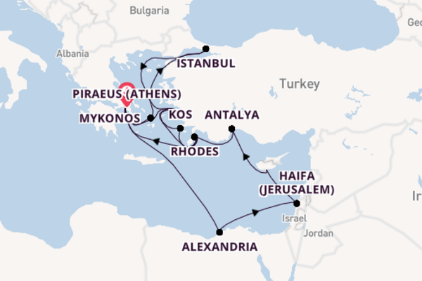 Eastern Mediterranean from Piraeus (Athens), Greece with the Oosterdam