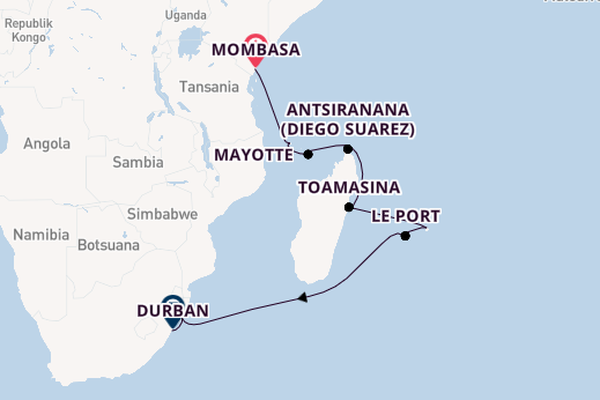 Afrika ab Mombasa, Kenia auf der VASCO DA GAMA