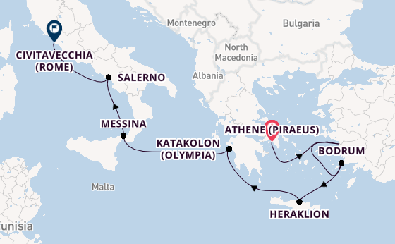 Middellandse Zee vanaf Athene (Piraeus), Griekenland met de Allura