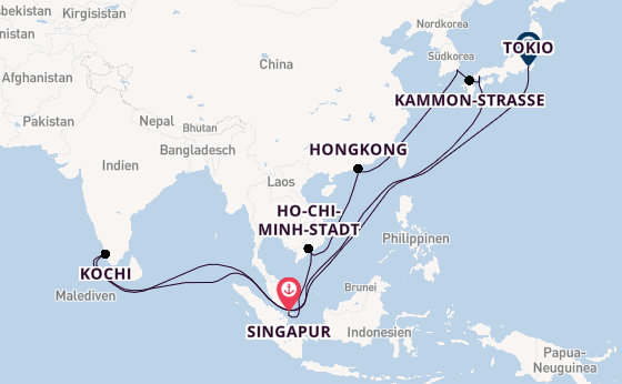 Ostasien ab Singapur, Singapur auf der Silver Moon