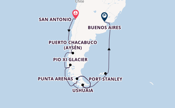 South America from San Antonio, Chile with the Nieuw Amsterdam