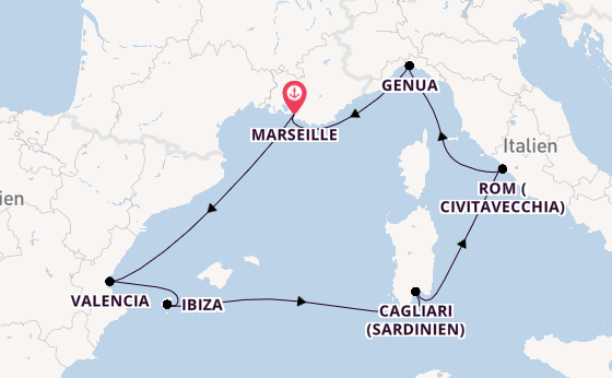 Westliches Mittelmeer ab Marseille, Frankreich auf der MSC Musica