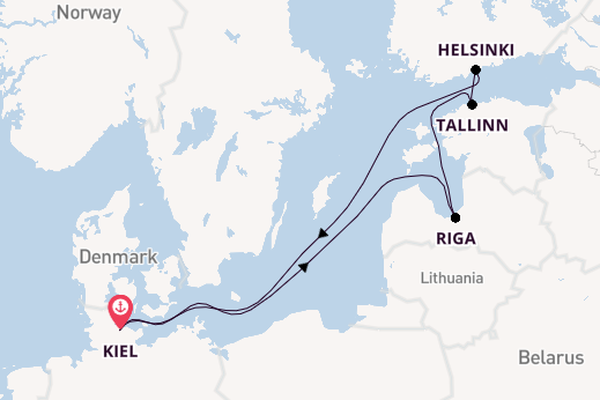 Oostzee vanaf Kiel, Duitsland met AIDAprima