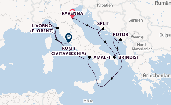 Mittelmeer ab Ravenna, Italien auf der Celebrity Constellation