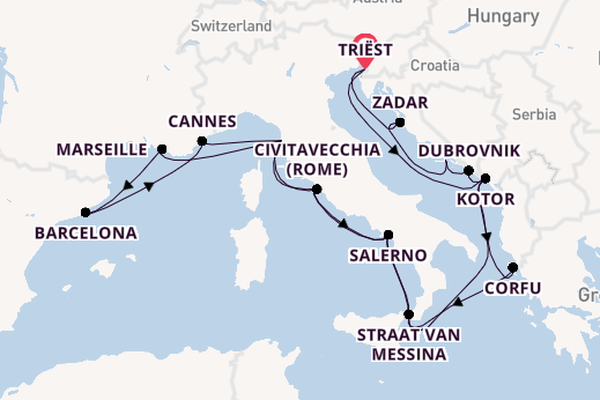 Middellandse Zee vanaf Triëst, Italië met de Oosterdam