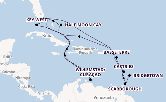 Karibik ab Fort Lauderdale (Port Everglades), USA auf der Nieuw Amsterdam