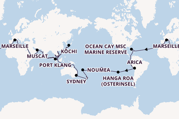 Weltreise ab Barcelona, Spanien auf der MSC Magnifica