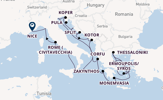 Eastern Mediterranean from Athens (Piraeus), Greece with the Azamara Onward