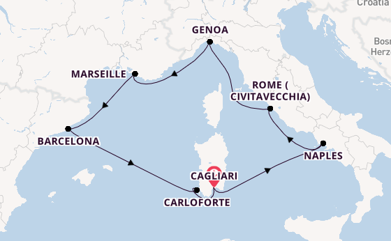 Western Mediterranean from Cagliari, Sardinia with the Costa Smeralda