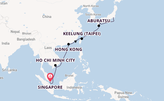 East Asia from Singapore, Singapore with the Silver Moon