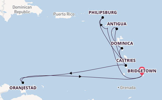 Southern Caribbean from Bridgetown, Barbados with the Arvia