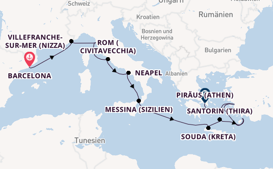 Mittelmeer ab Barcelona, Spanien auf der Oosterdam