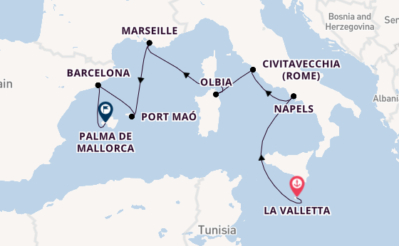 Westelijke Middellandse Zee vanaf La Valletta, Malta met AIDAblu