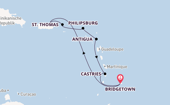 Karibik ab Bridgetown, Barbados auf der Crown Princess