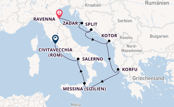 Mittelmeer ab Ravenna, Italien auf der Norwegian Sun