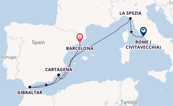 Western Mediterranean from Barcelona, Spain with the Sun Princess