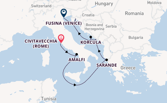 Middellandse Zee vanaf Civitavecchia (Rome), Italië met de EXPLORA VI