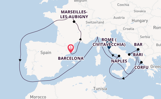 Mediterranean Sea from Barcelona, Spain with the Carnival Sunshine