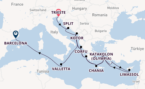 Eastern Mediterranean from Trieste, Italy with the Enchanted Princess