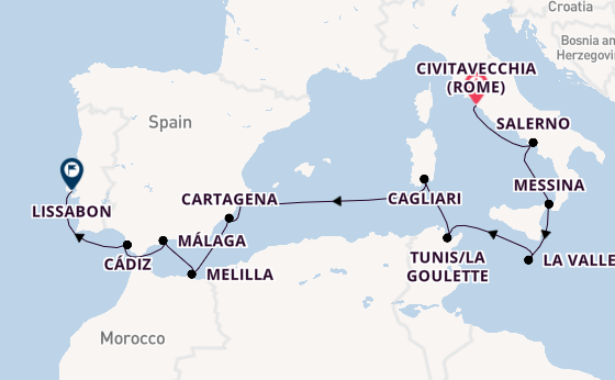Middellandse Zee vanaf Civitavecchia (Rome), Italië met de Sonata (Oceania)