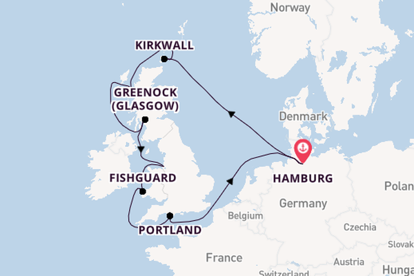 Verenigd Koninkrijk vanaf Hamburg, Duitsland met AIDAbella
