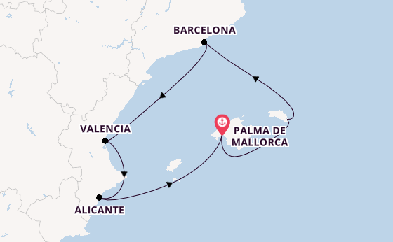Westelijke Middellandse Zee vanaf Palma de Mallorca, Mallorca, Spanje met de VASCO DA GAMA