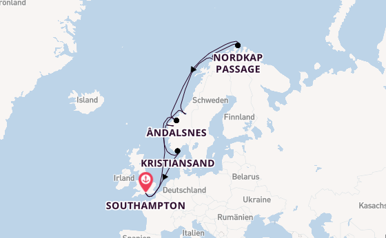 Norwegen ab Southampton, Großbritannien auf der Queen Mary 2