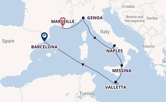 Western Mediterranean from Marseille, France with the MSC World Europa