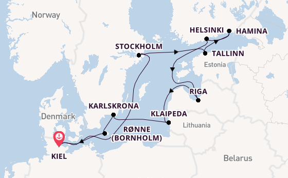 Oostzee vanaf Kiel, Duitsland met AIDAbella