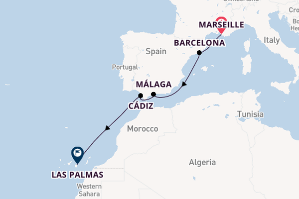 Westelijke Middellandse Zee vanaf Marseille, Frankrijk met de Costa Smeralda