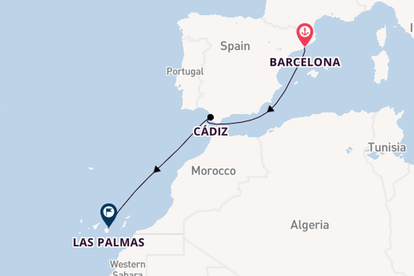 Westelijke Middellandse Zee vanaf Barcelona, Spanje met de Costa Fortuna