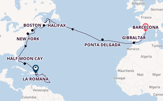 trans-Atlantisch vanaf Barcelona, Spanje met de Costa Fascinosa
