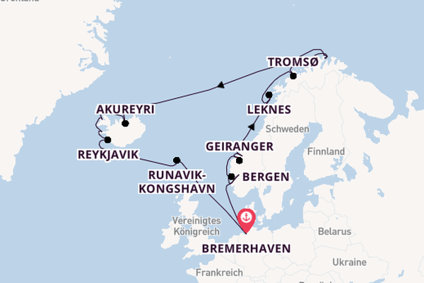 Norwegen ab Bremerhaven, Deutschland auf der Artania
