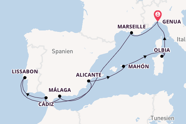 Westliches Mittelmeer ab Genua, Italien auf der MSC Opera