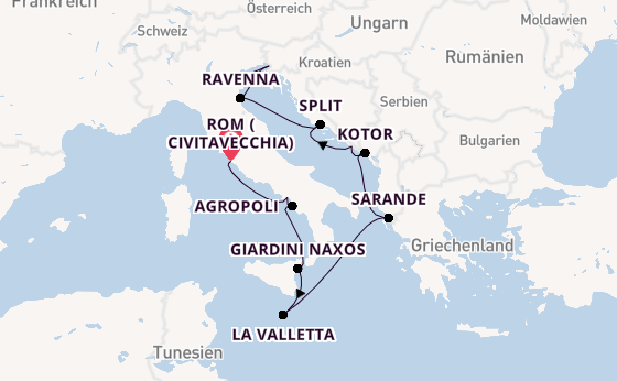 Mittelmeer ab Civitavecchia (Rom), Italien auf der Silver Spirit